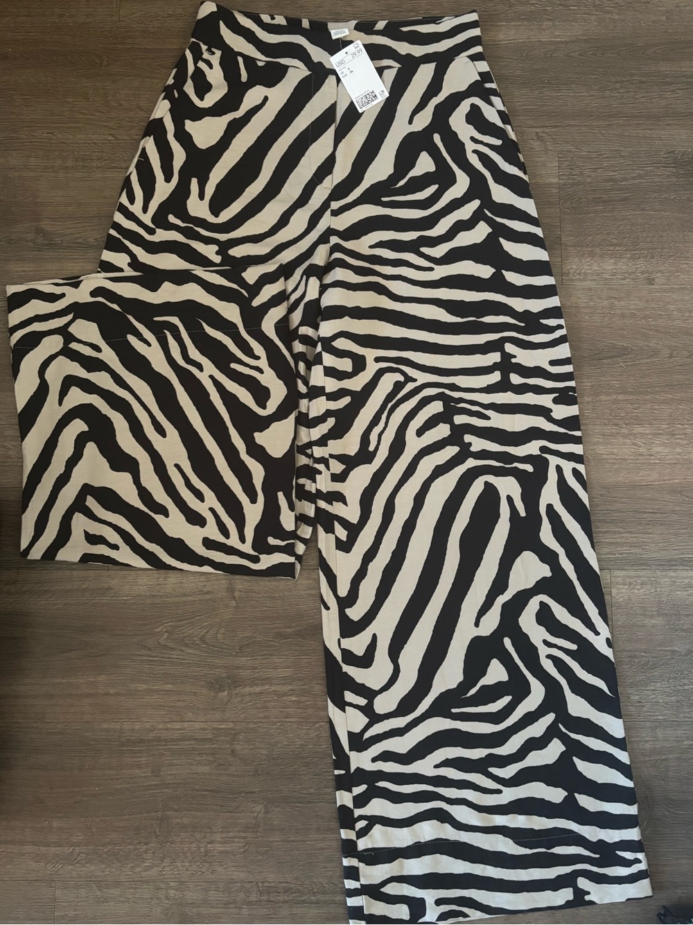 H&M Zebra-Print Wide-Leg Chinos - Black & Cream